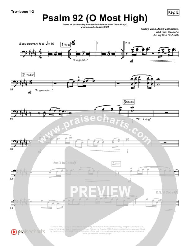 Psalm 92 (O Most High) Trombone 1/2 (Paul Baloche)