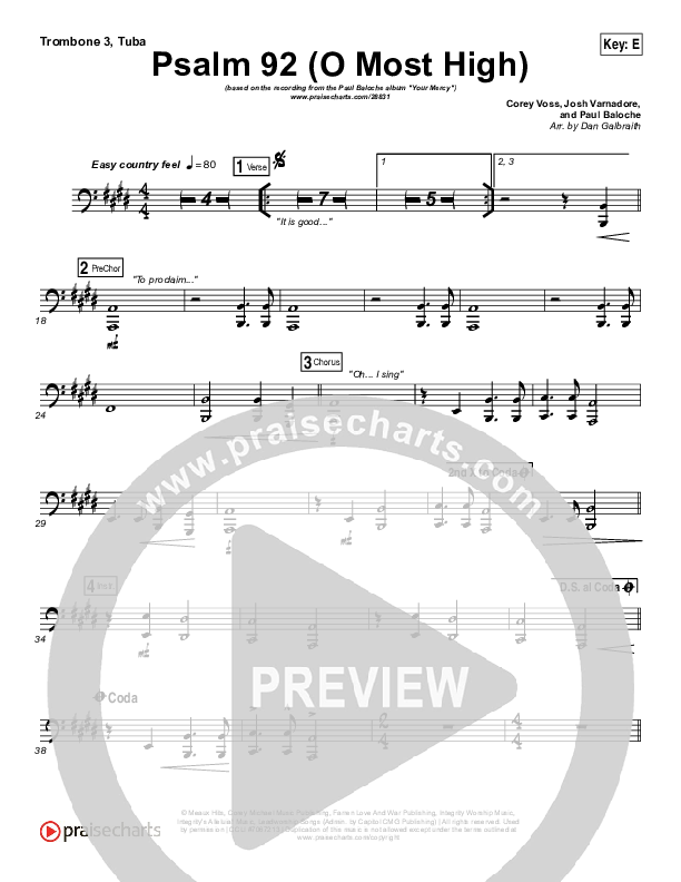Psalm 92 (O Most High) Trombone 3/Tuba (Paul Baloche)