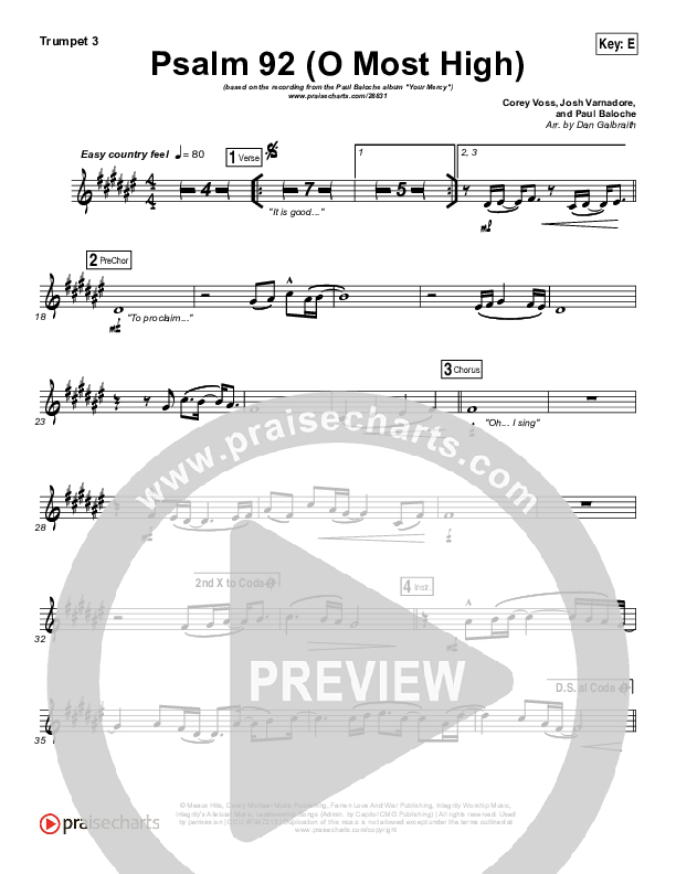 Psalm 92 (O Most High) Trumpet 3 (Paul Baloche)