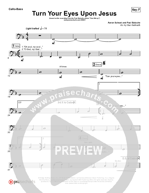 Turn Your Eyes Upon Jesus (We Turn) Cello/Bass (Paul Baloche)