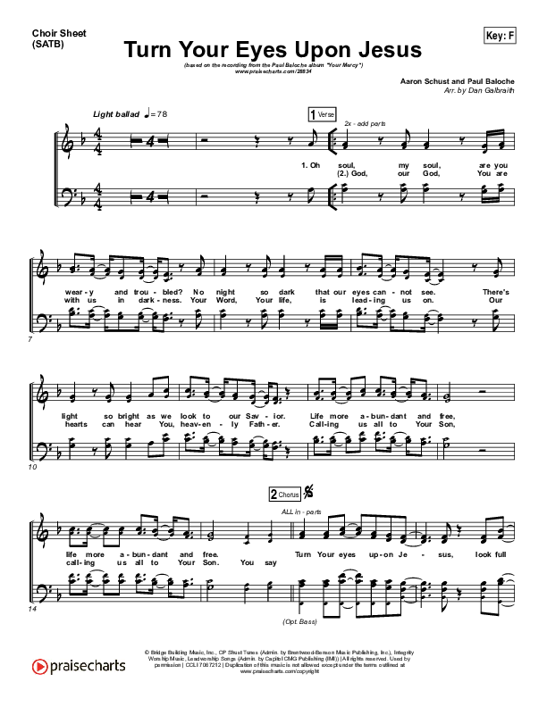 Turn Your Eyes Upon Jesus (We Turn) Choir Sheet (SATB) (Paul Baloche)