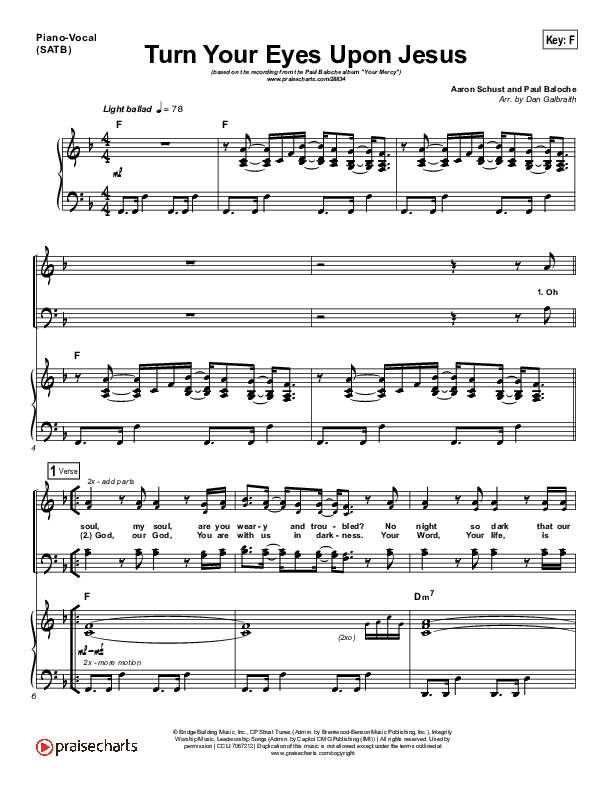 Turn Your Eyes Upon Jesus (We Turn) Piano/Vocal (SATB) (Paul Baloche)