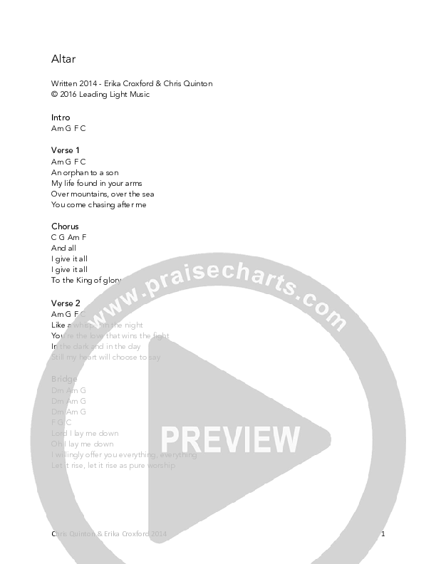 Altar Chords & Lyrics (Chris Quinton / Erika Croxford)