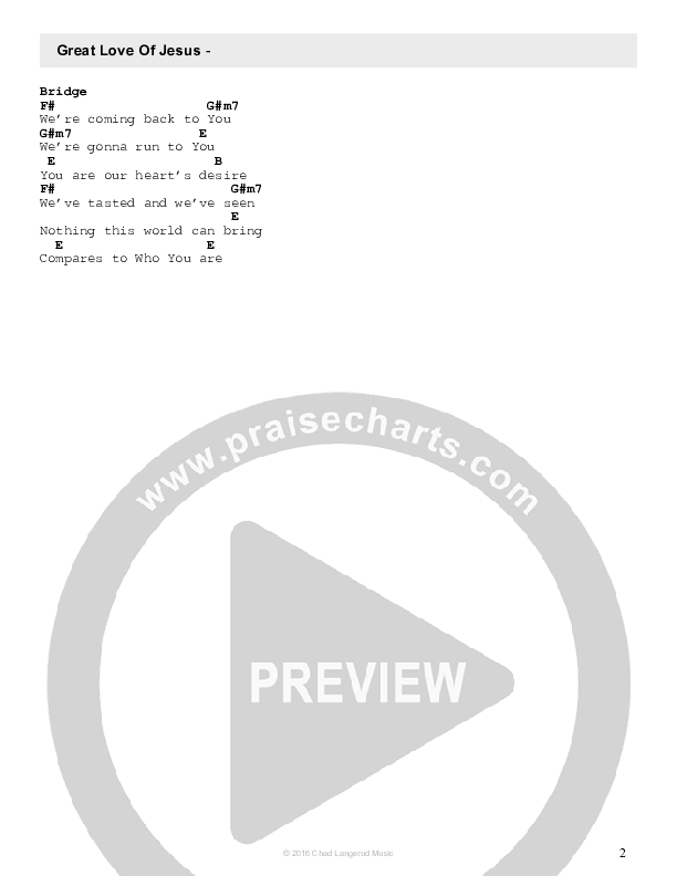 Great Love Of Jesus Chords & Lyrics (Chad Langerud)