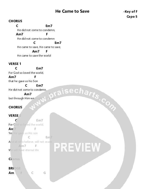 He Came To Save Chords & Lyrics (Joe Weaver)