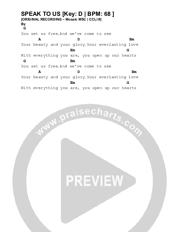 Speak To Us Chord Chart (Mosaic MSC)
