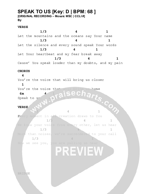 Speak To Us Chord Chart (Mosaic MSC)