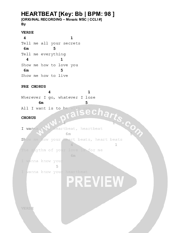 Heartbeat Chords & Lyrics (Mosaic MSC)