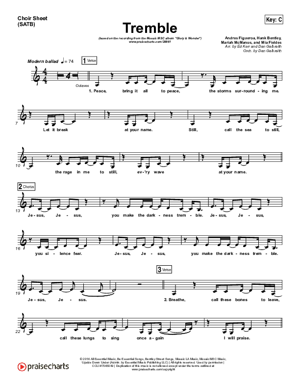 Tremble Choir Vocals (SATB) (Mosaic MSC)