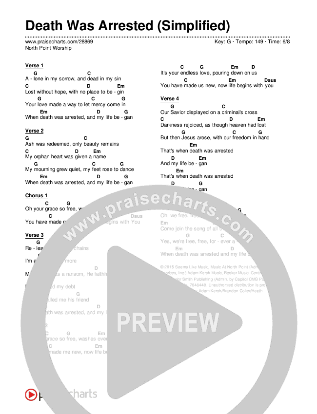 Death Was Arrested Chord Chart (North Point Worship)