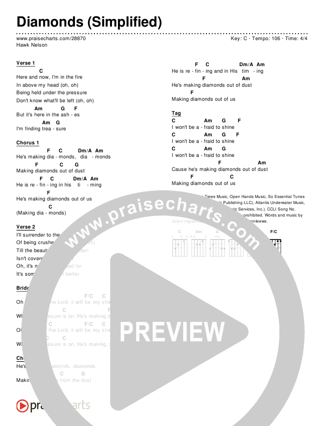 Diamonds Chord Chart (Hawk Nelson)