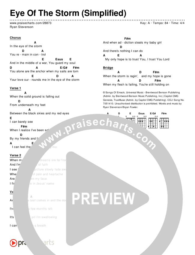 Eye Of The Storm (Simplified) Chord Chart (Ryan Stevenson)