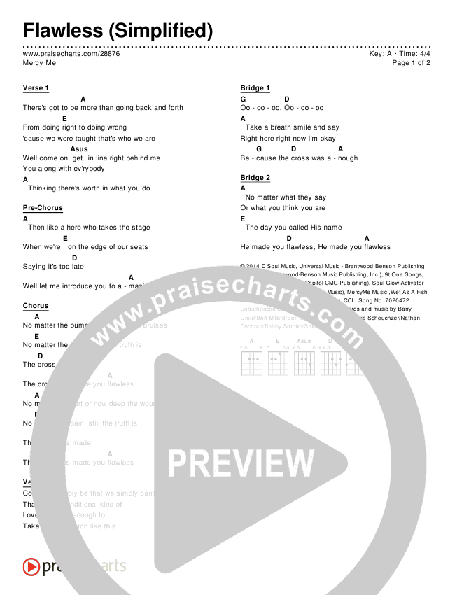 Flawless (Simplified) Chords PDF (MercyMe) PraiseCharts