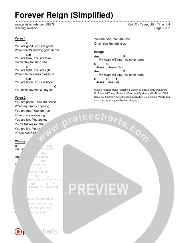 Forever Reign Chord Chart (Hillsong Worship)