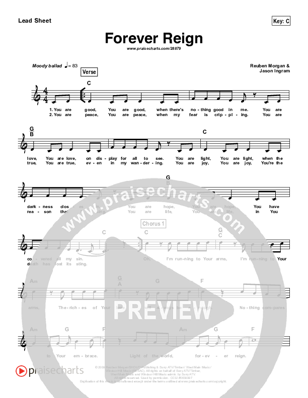 Forever Reign (Simplified) Lead Sheet (Melody) (Hillsong Worship)