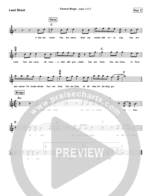 Forever Reign Lead Sheet (Melody) (Hillsong Worship)