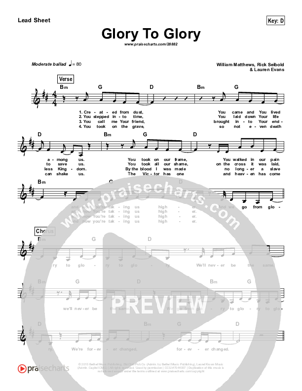 Glory To Glory Lead Sheet (Bethel Music / William Matthews)