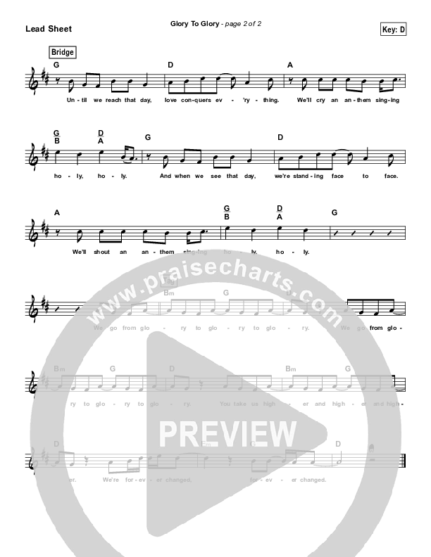Glory To Glory Lead Sheet (Bethel Music / William Matthews)
