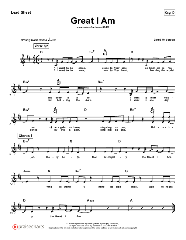 Great I Am (Simplified) Lead Sheet (New Life Worship)