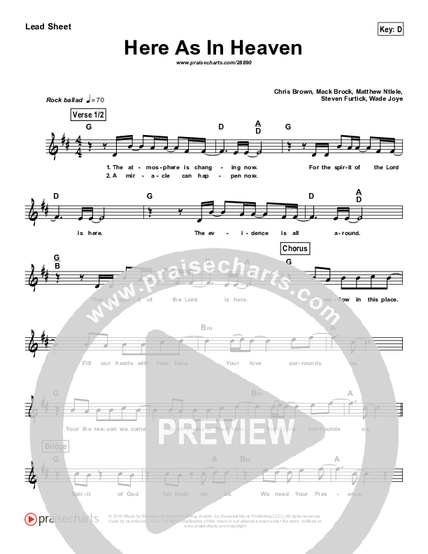 Here As In Heaven Lead Sheet (Elevation Worship)