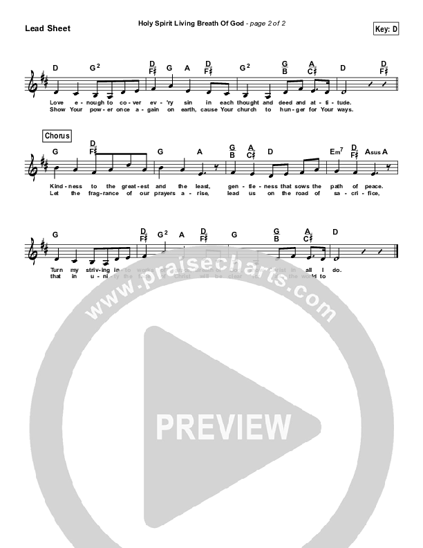 Holy Spirit Living Breath Of God Lead Sheet (Keith & Kristyn Getty)