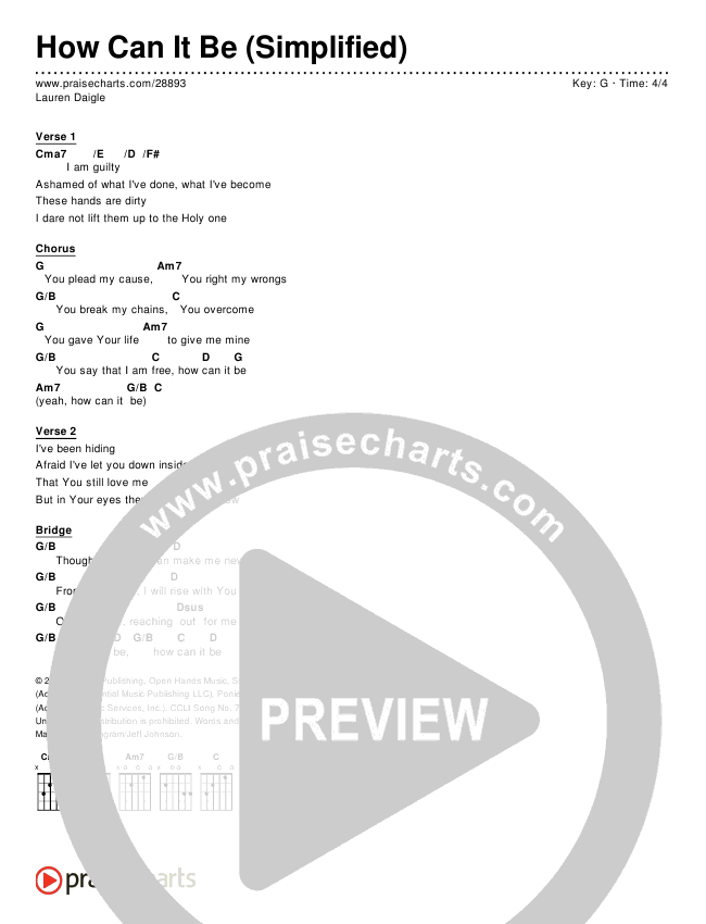 How Can It Be (Simplified) Chord Chart (Lauren Daigle)