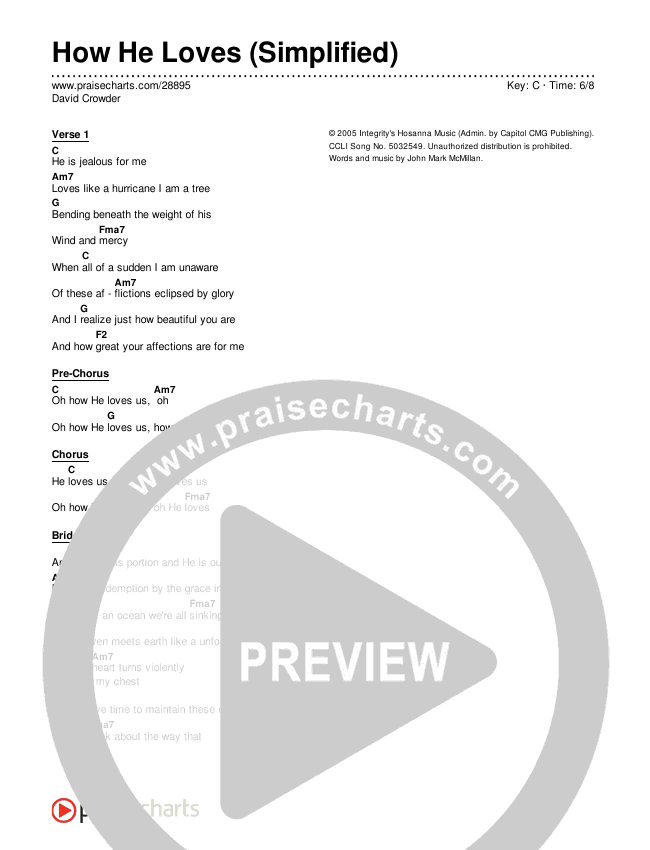 How He Loves (Simplified) Chord Chart (David Crowder)