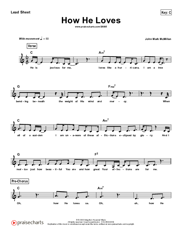 How He Loves (Simplified) Lead Sheet (Melody) (David Crowder)