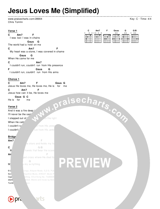 Jesus Loves Me (Simplified) Chords PDF (Chris Tomlin) PraiseCharts