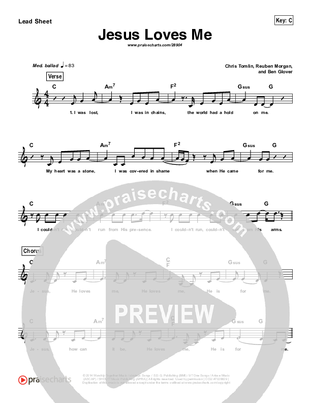 Jesus Loves Me Lead Sheet (Chris Tomlin)