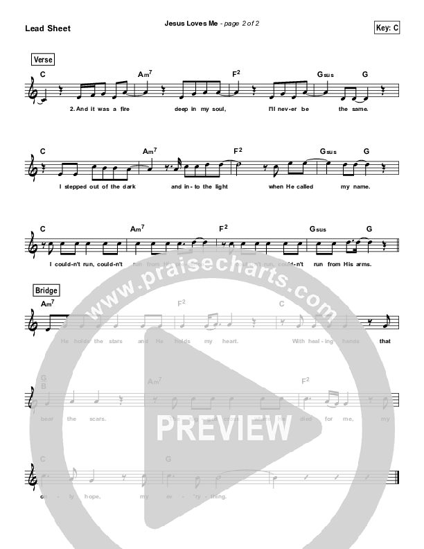 Jesus Loves Me Lead Sheet (Chris Tomlin)