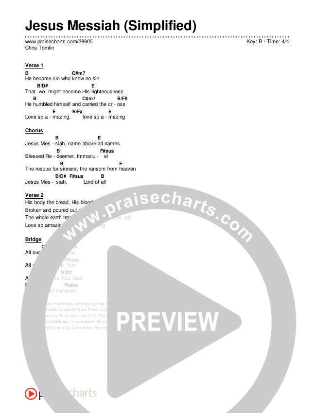 Jesus Messiah Chord Chart (Chris Tomlin)