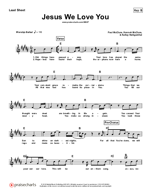 Jesus We Love You (Simplified) Lead Sheet (Bethel Music)