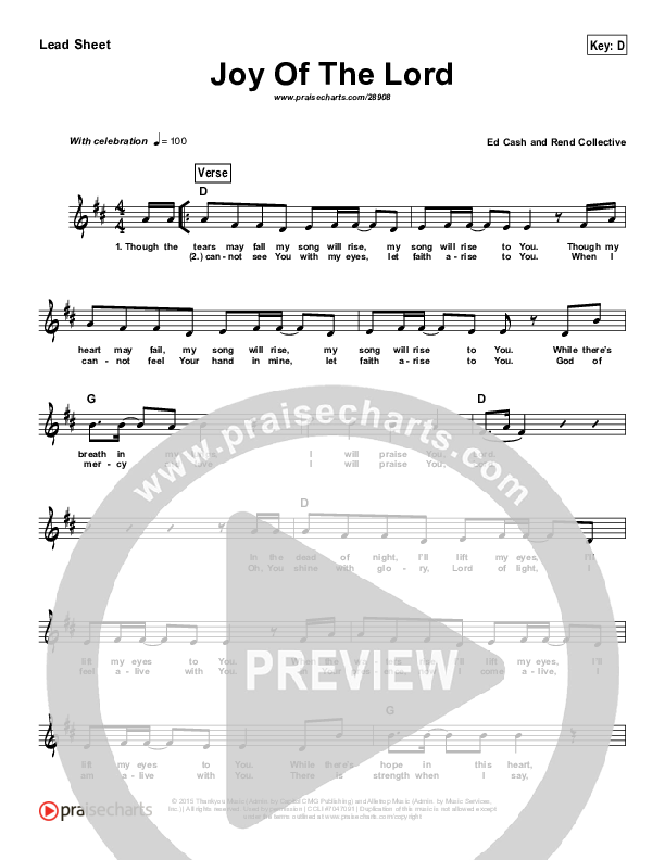 Joy Of The Lord Lead Sheet (Melody) (Rend Collective)