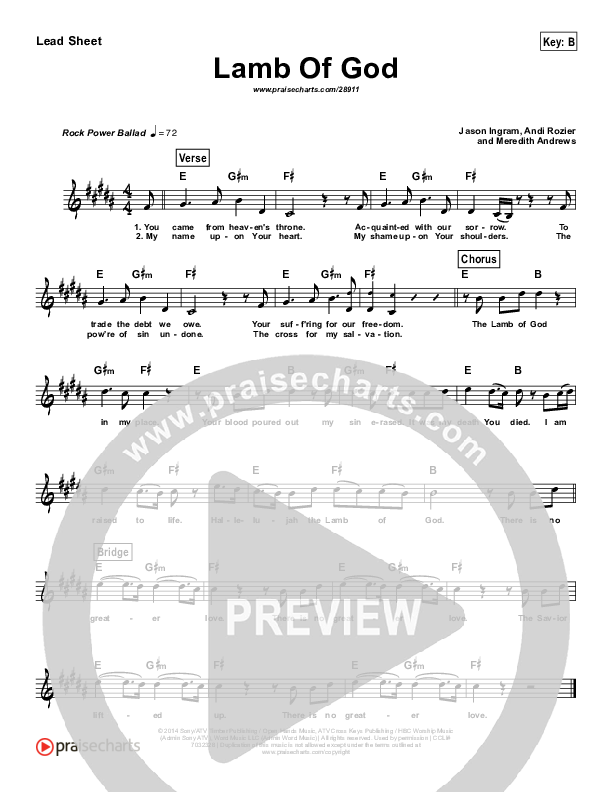 Lamb Of God Lead Sheet (Vertical Worship)