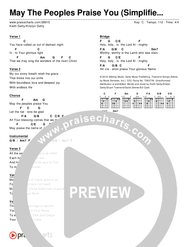 May The Peoples Praise You (Simplified) Chord Chart (Keith & Kristyn Getty)
