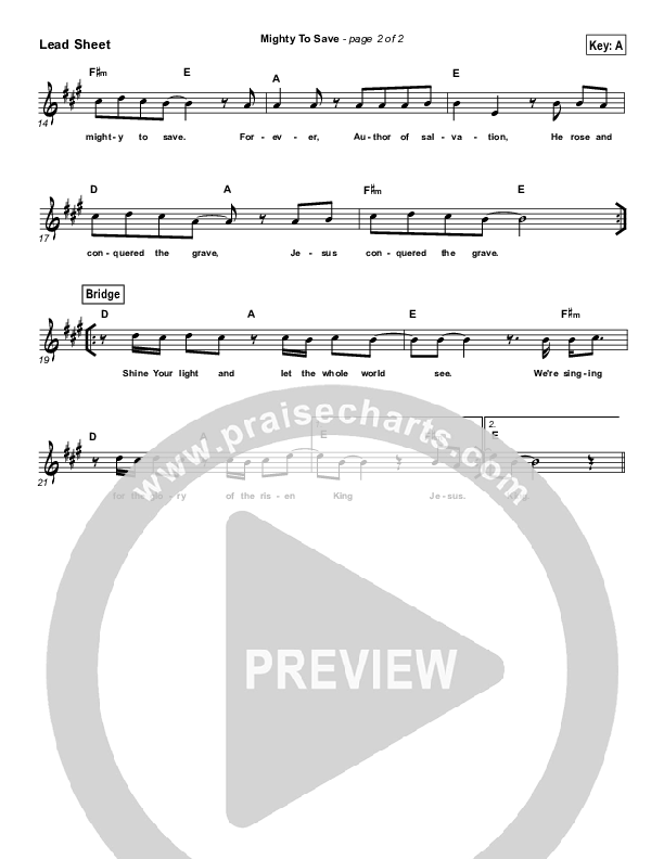 Mighty To Save (Simplified) Lead Sheet (Hillsong Worship)