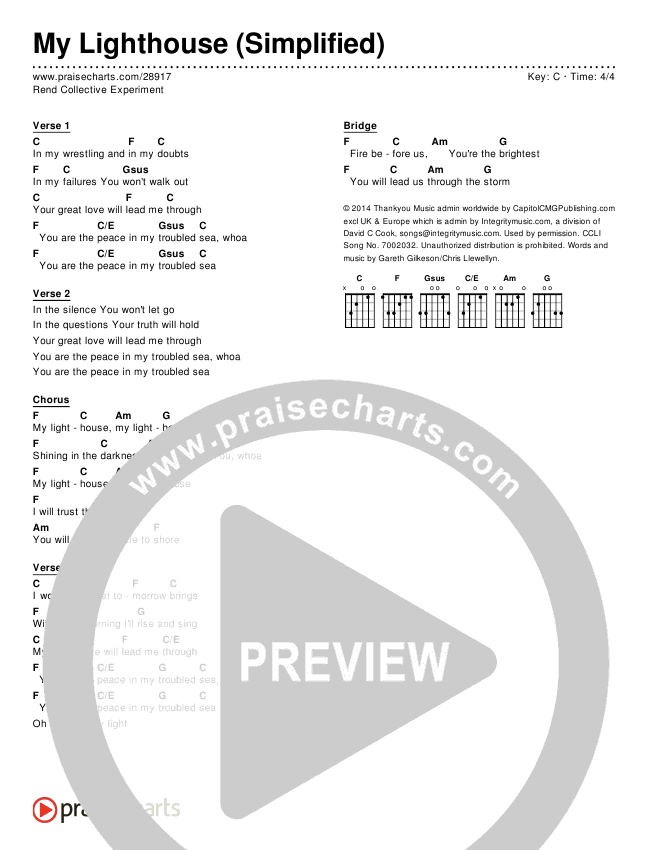 My Lighthouse (Simplified) Chord Chart (Rend Collective)