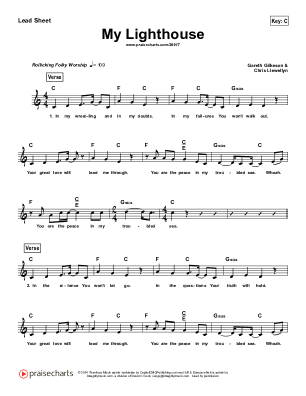 My Lighthouse (Simplified) Lead Sheet (Rend Collective)