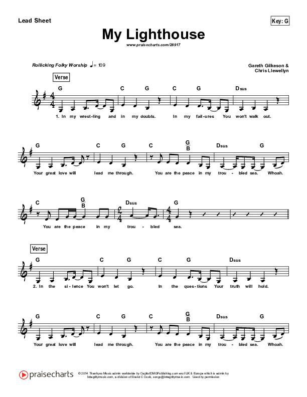 My Lighthouse Lead Sheet (Rend Collective)