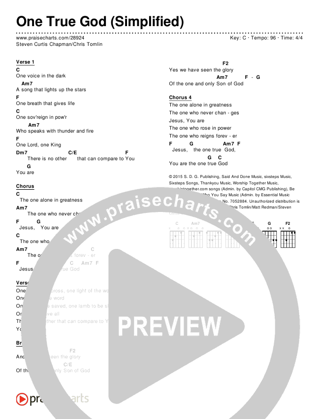 One True God Chord Chart (Steven Curtis Chapman / Chris Tomlin)