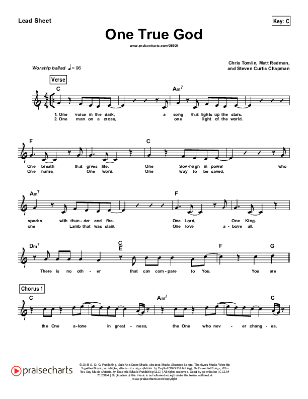 One True God Lead Sheet (Steven Curtis Chapman / Chris Tomlin)