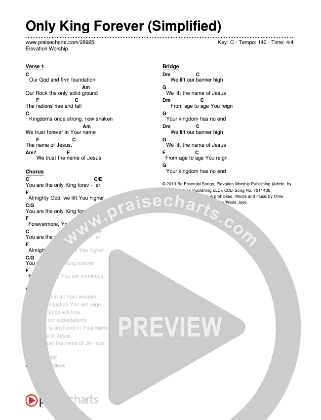 Only King Forever Chord Chart (Elevation Worship)