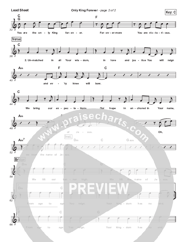 Only King Forever Lead Sheet (Elevation Worship)
