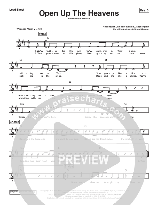 Open Up The Heavens (Simplified) Lead Sheet (Vertical Worship)
