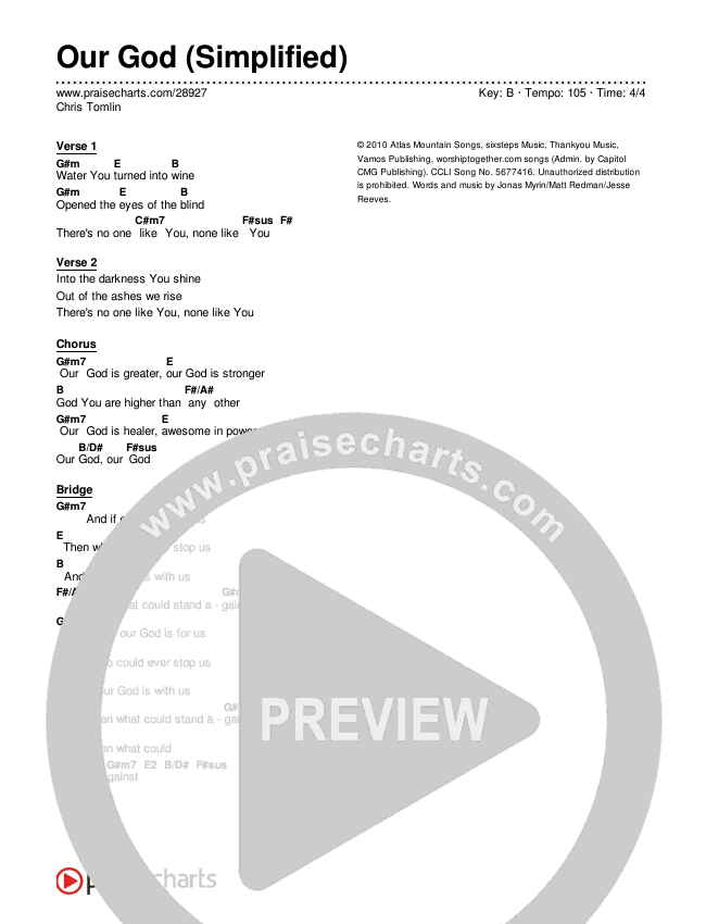 Our God Chord Chart (Chris Tomlin)