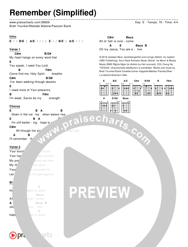 Remember Chord Chart (Brett Younker / Melodie Malone / Passion)