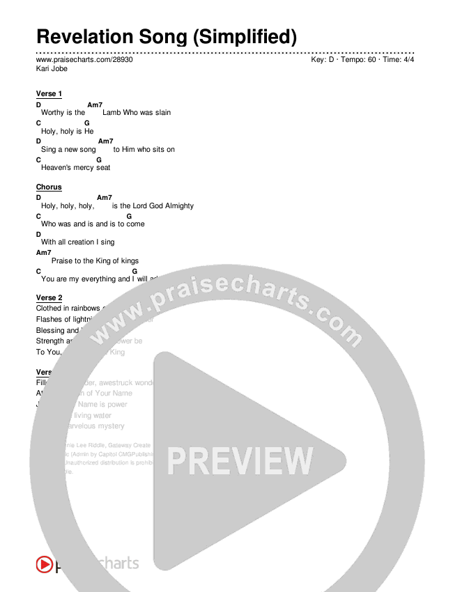 Revelation Song (Simplified) Chord Chart (Kari Jobe)