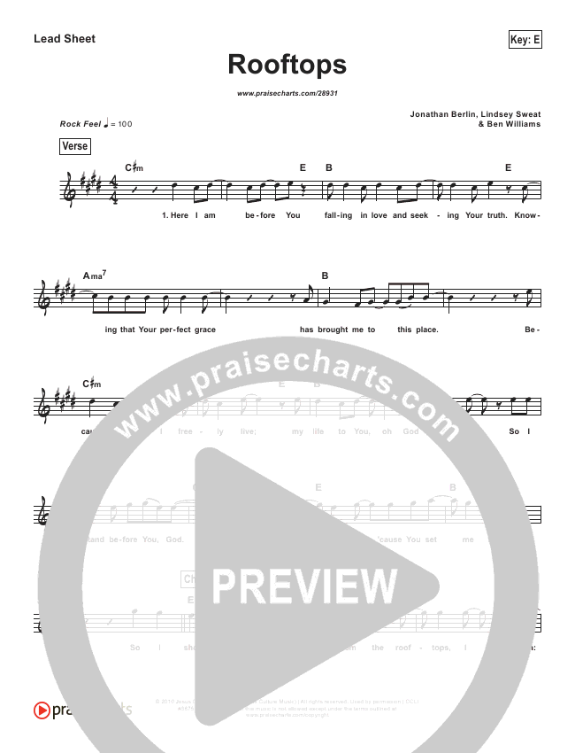 Rooftops (Simplified) Sheet Music (Jesus Culture) PraiseCharts