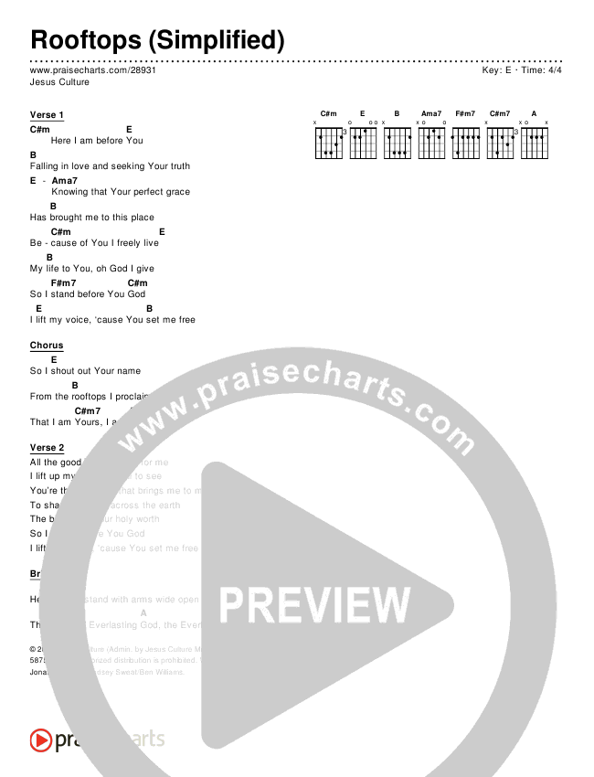Rooftops (Simplified) Chords PDF (Jesus Culture) PraiseCharts